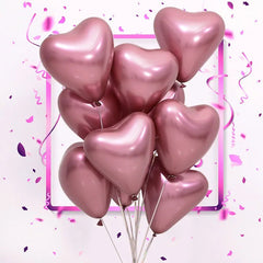 12-inch Heart-Shaped Metallic Latex Balloons - Festive Fancies
