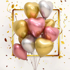12-inch Heart-Shaped Metallic Latex Balloons - Festive Fancies