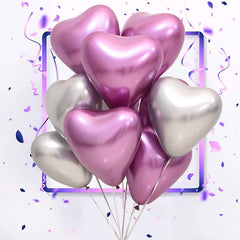 12-inch Heart-Shaped Metallic Latex Balloons - Festive Fancies