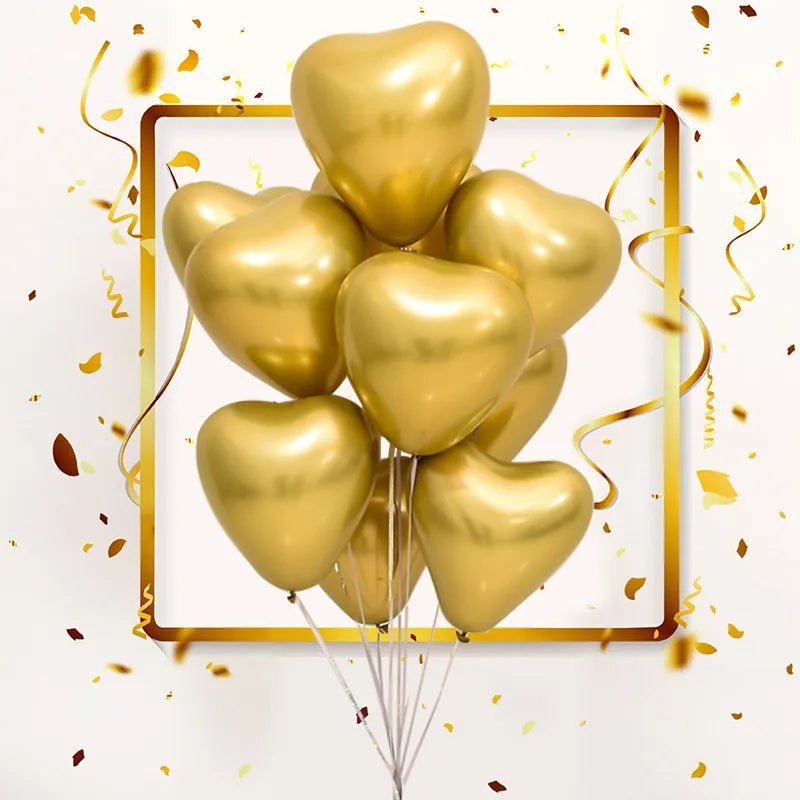 12-inch Heart-Shaped Metallic Latex Balloons - Festive Fancies