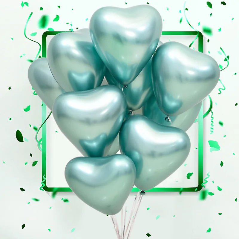 12-inch Heart-Shaped Metallic Latex Balloons - Festive Fancies
