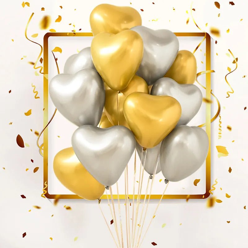 12-inch Heart-Shaped Metallic Latex Balloons - Festive Fancies
