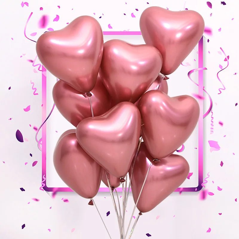 12-inch Heart-Shaped Metallic Latex Balloons - Festive Fancies