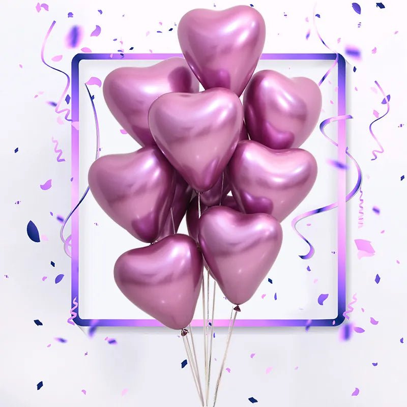 12-inch Heart-Shaped Metallic Latex Balloons - Festive Fancies