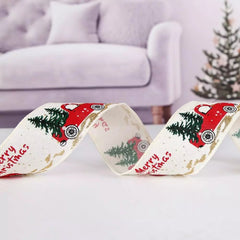 2m 5cm Christmas Burlap Ribbon With Wired Edge - Festive Fancies