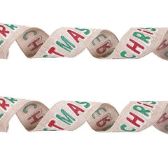 2m 5cm Christmas Burlap Ribbon With Wired Edge - Festive Fancies