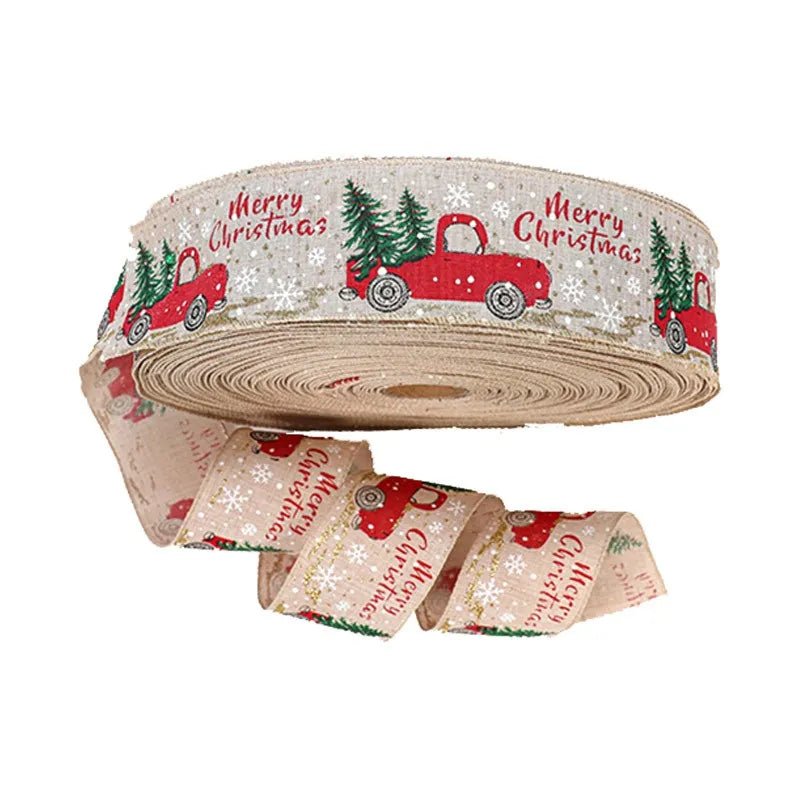 2m 5cm Christmas Burlap Ribbon With Wired Edge - Festive Fancies