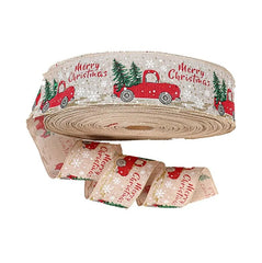 2m 5cm Christmas Burlap Ribbon With Wired Edge - Festive Fancies