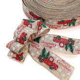 2m 5cm Christmas Burlap Ribbon With Wired Edge - Festive Fancies
