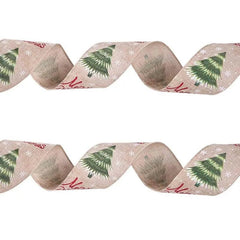 2m 5cm Christmas Burlap Ribbon With Wired Edge - Festive Fancies