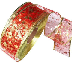 2m 5cm Christmas Burlap Ribbon With Wired Edge - Festive Fancies