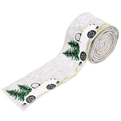 2m 5cm Christmas Burlap Ribbon With Wired Edge - Festive Fancies