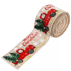 2m 5cm Christmas Burlap Ribbon With Wired Edge - Festive Fancies