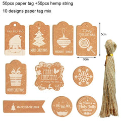 50pcs 6.8*4.5cm Vibrant Christmas DIY Kraft Tags Gift Wrapping Supplies - Festive Fancies