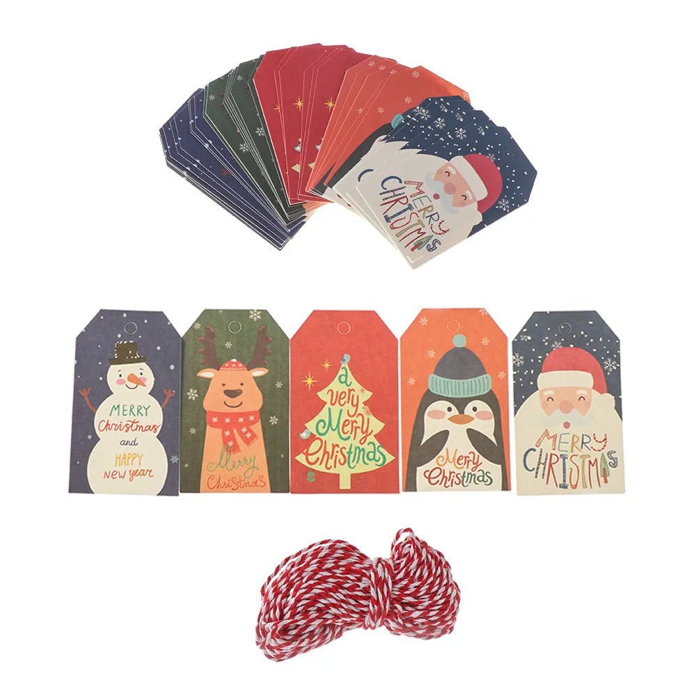 50pcs 6.8*4.5cm Vibrant Christmas DIY Kraft Tags Gift Wrapping Supplies - Festive Fancies