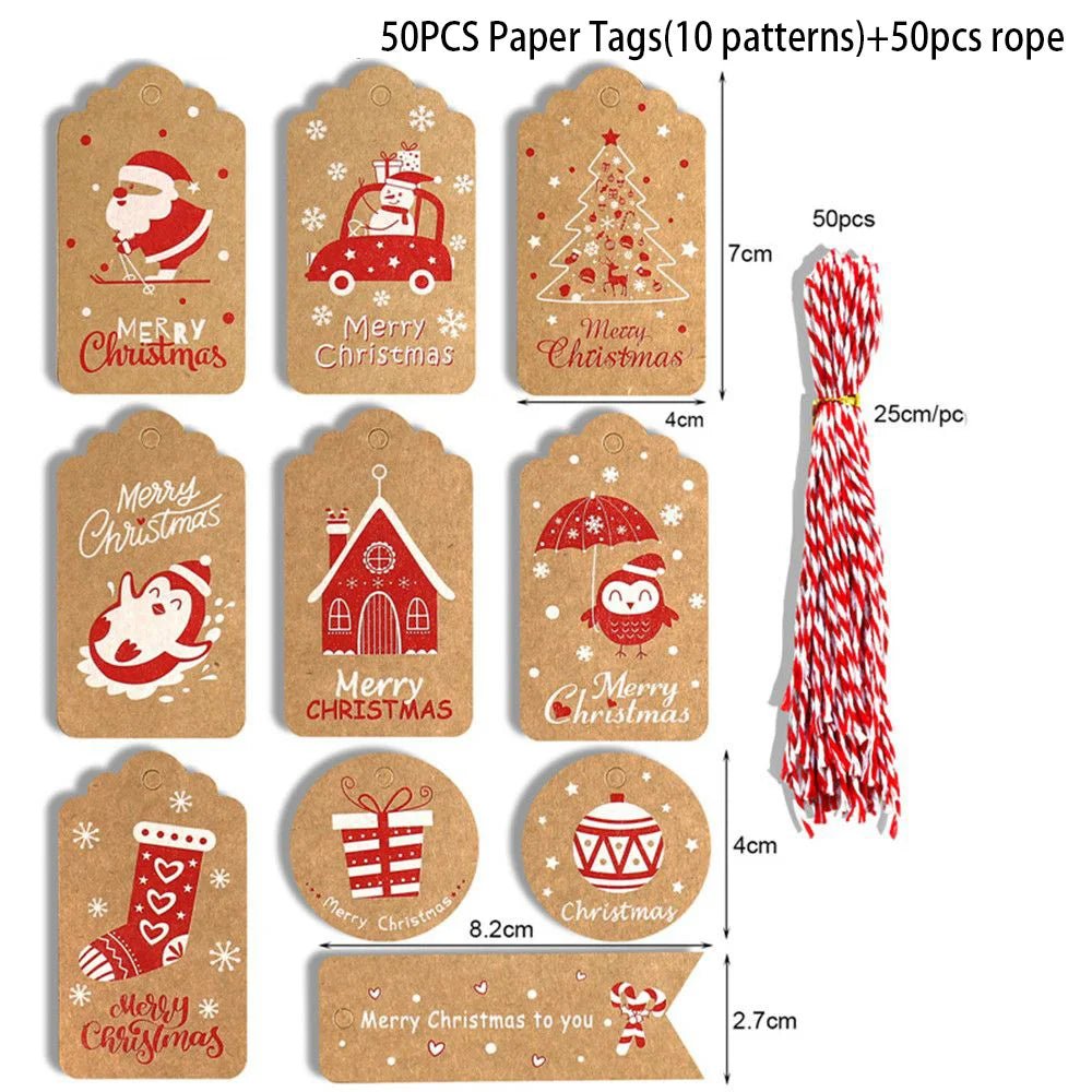 50pcs 6.8*4.5cm Vibrant Christmas DIY Kraft Tags Gift Wrapping Supplies - Festive Fancies