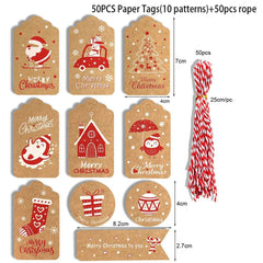 50pcs 6.8*4.5cm Vibrant Christmas DIY Kraft Tags Gift Wrapping Supplies - Festive Fancies