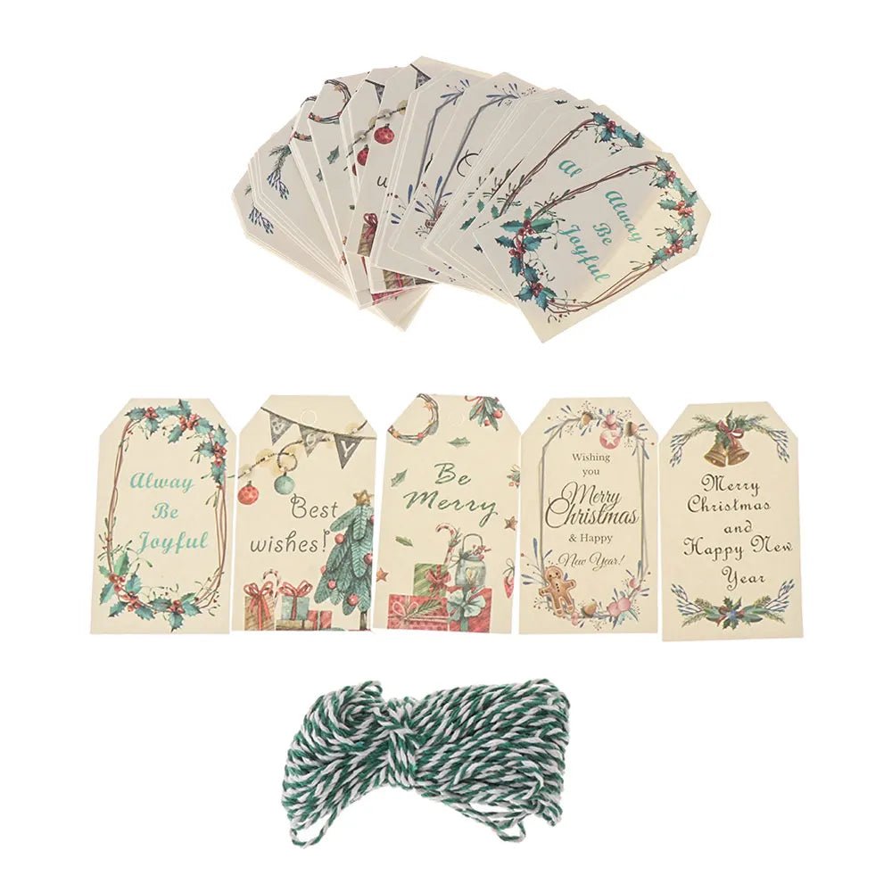 50pcs 6.8*4.5cm Vibrant Christmas DIY Kraft Tags Gift Wrapping Supplies - Festive Fancies