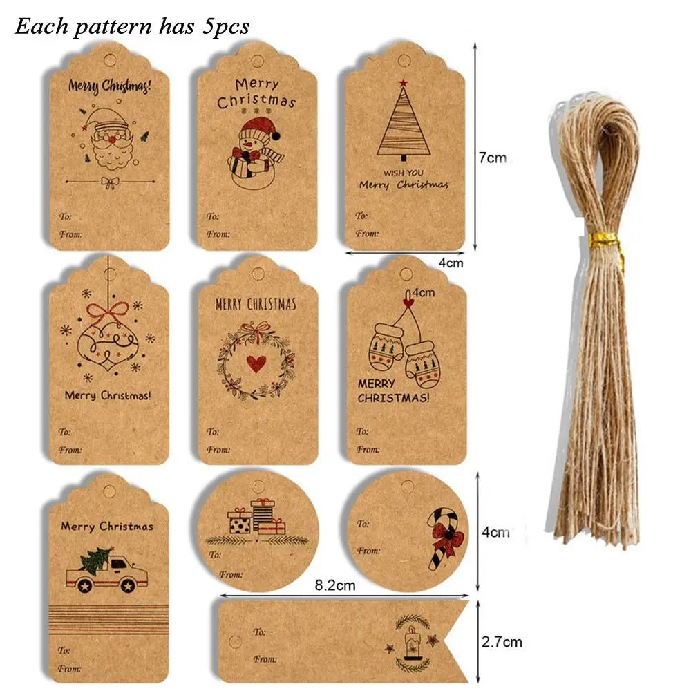50pcs 6.8*4.5cm Vibrant Christmas DIY Kraft Tags Gift Wrapping Supplies - Festive Fancies