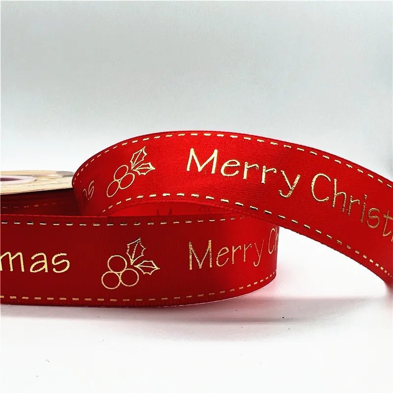 5yards 25mm Christmas Ribbon Printed Christmas Polyester Ribbon For Gift Packing - Festive Fancies
