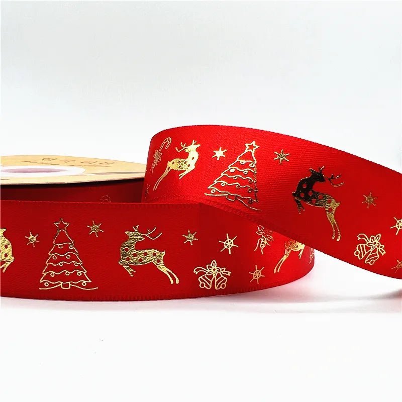 5yards 25mm Christmas Ribbon Printed Christmas Polyester Ribbon For Gift Packing - Festive Fancies