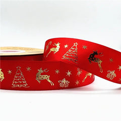 5yards 25mm Christmas Ribbon Printed Christmas Polyester Ribbon For Gift Packing - Festive Fancies