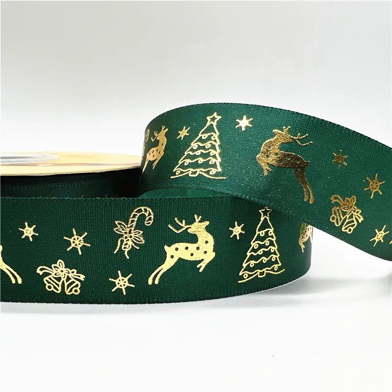 5yards 25mm Christmas Ribbon Printed Christmas Polyester Ribbon For Gift Packing - Festive Fancies