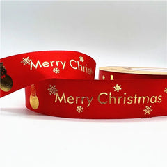 5yards 25mm Christmas Ribbon Printed Christmas Polyester Ribbon For Gift Packing - Festive Fancies