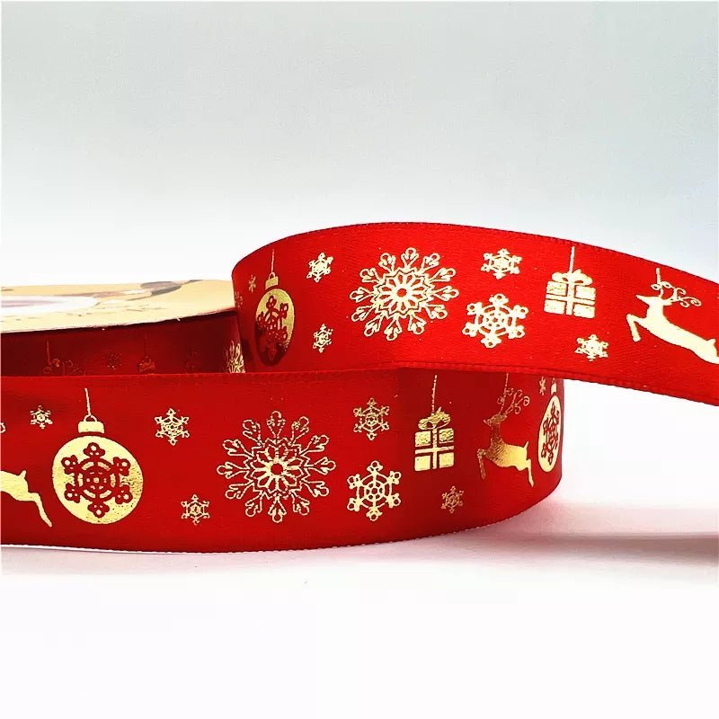 5yards 25mm Christmas Ribbon Printed Christmas Polyester Ribbon For Gift Packing - Festive Fancies