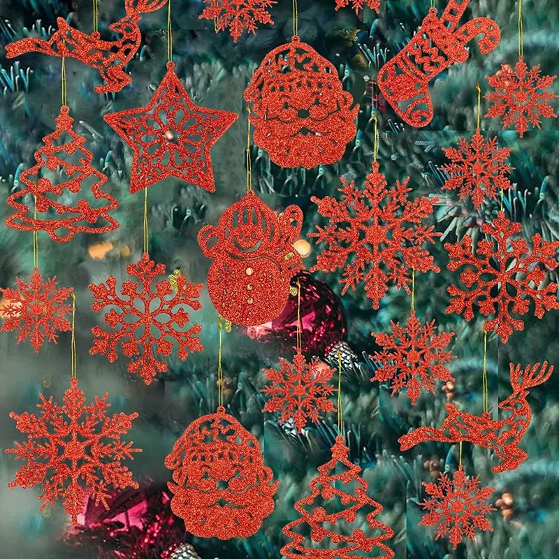 Christmas Tree Decoration Glitter Hanging Ornaments 20/42pcs - Festive Fancies