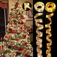 Christmas Tree Ribbon Fairy Light String Battery-Operated or USB - Festive Fancies