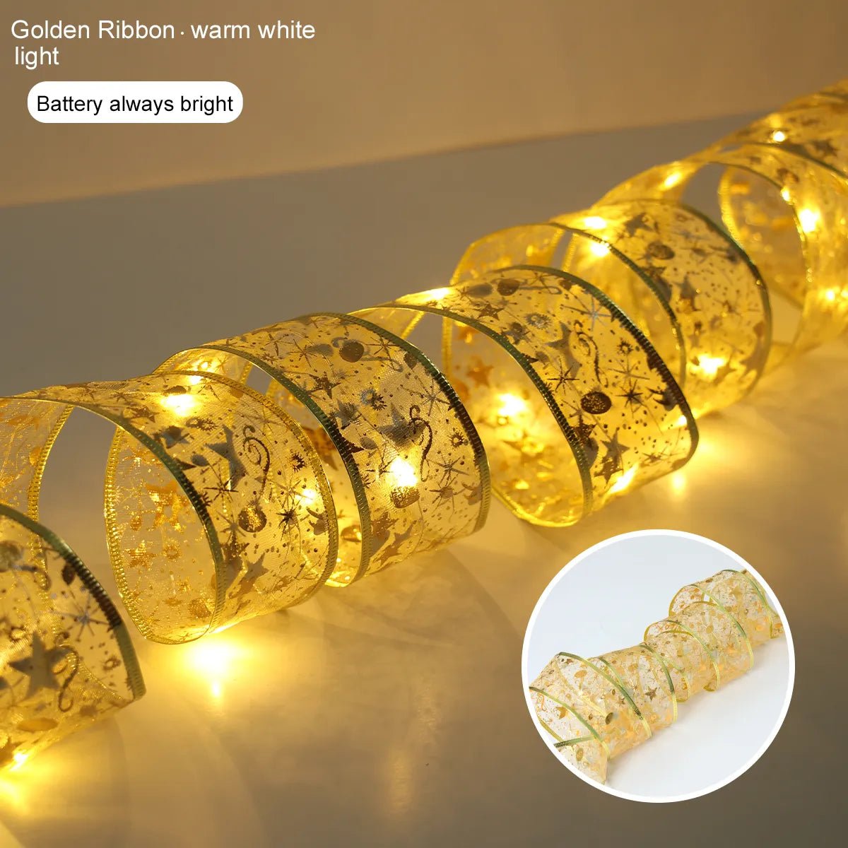 Christmas Tree Ribbon Fairy Light String Battery-Operated or USB - Festive Fancies