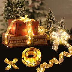 Christmas Tree Ribbon Fairy Light String Battery-Operated or USB - Festive Fancies