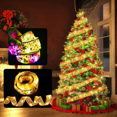 Christmas Tree Ribbon Fairy Light String Battery-Operated or USB - Festive Fancies