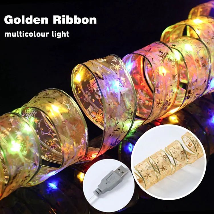 Christmas Tree Ribbon Fairy Light String Battery-Operated or USB - Festive Fancies