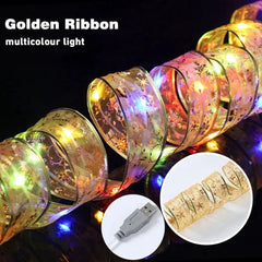 Christmas Tree Ribbon Fairy Light String Battery-Operated or USB - Festive Fancies
