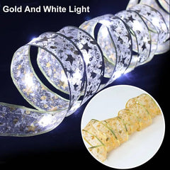 Christmas Tree Ribbon Fairy Light String Battery-Operated or USB - Festive Fancies
