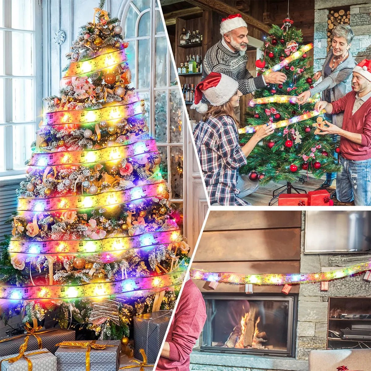 Christmas Tree Ribbon Fairy Light String Battery-Operated or USB - Festive Fancies