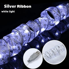 Christmas Tree Ribbon Fairy Light String Battery-Operated or USB - Festive Fancies