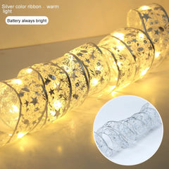 Christmas Tree Ribbon Fairy Light String Battery-Operated or USB - Festive Fancies