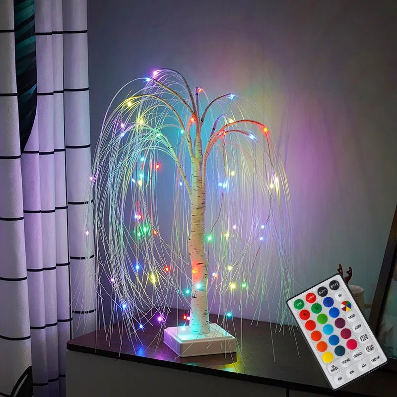 24" Tabletop 60 LED Color Changing Bonsai Weeping Willow Tree with RGB Remote Control, 16 colors, USB or Battery-Operated - Christmas Decor - Lights - Festive Fancies