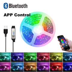 Color RGB LED Strip Lights, Bluetooth App Control, USB Power, With or Without Remote, Various Lengths (3m-30m) - Festive Fancies