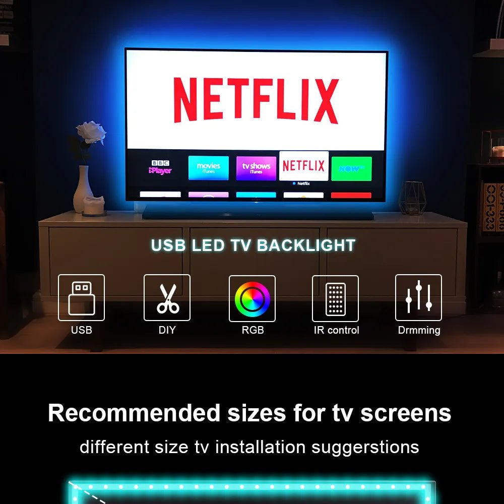 Color RGB LED Strip Lights, Bluetooth App Control, USB Power, With or Without Remote, Various Lengths (3m-30m) - Festive Fancies