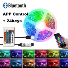 Color RGB LED Strip Lights, Bluetooth App Control, USB Power, With or Without Remote, Various Lengths (3m-30m) - Festive Fancies
