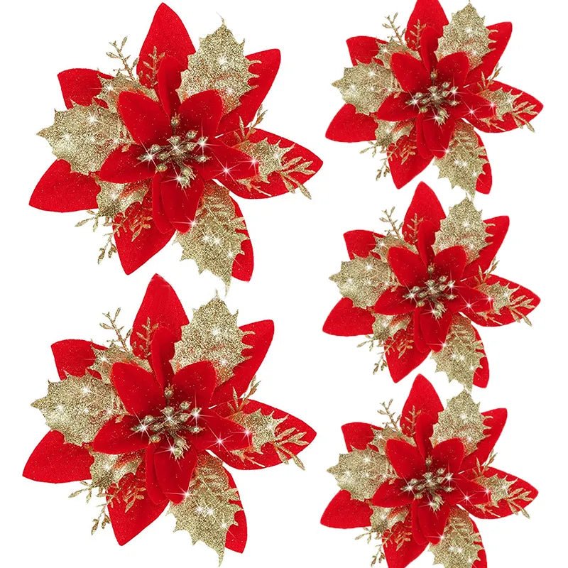 Glittery Artificial Decorative Flowers 5pcs - Festive Fancies