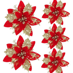 Glittery Artificial Decorative Flowers 5pcs - Festive Fancies
