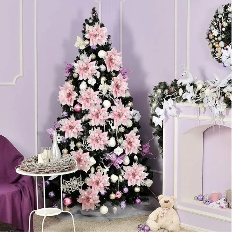 Glittery Artificial Decorative Flowers 5pcs - Festive Fancies