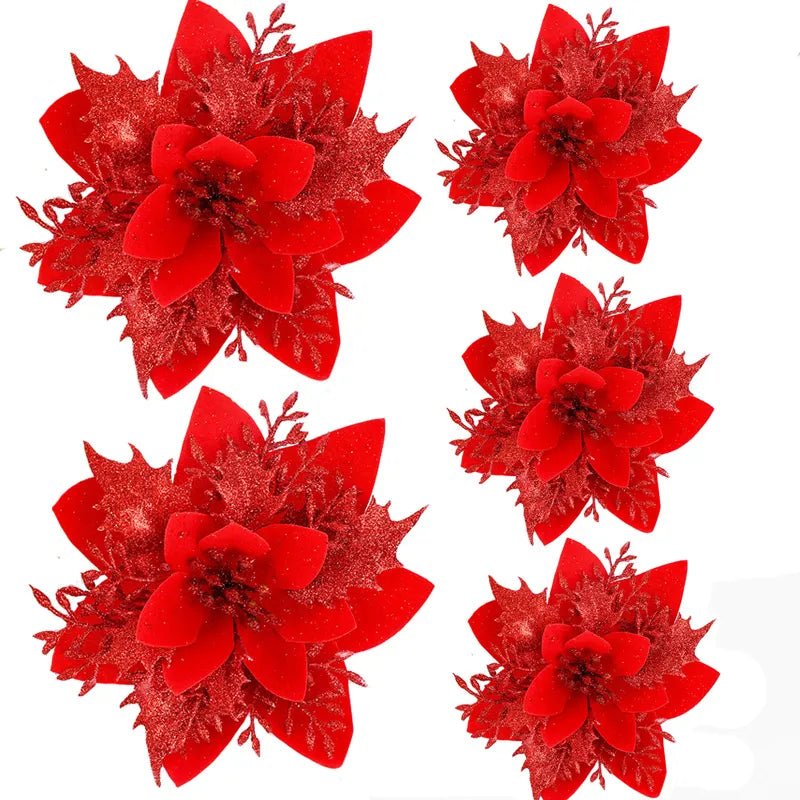 Glittery Artificial Decorative Flowers 5pcs - Festive Fancies