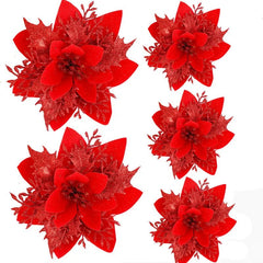 Glittery Artificial Decorative Flowers 5pcs - Festive Fancies