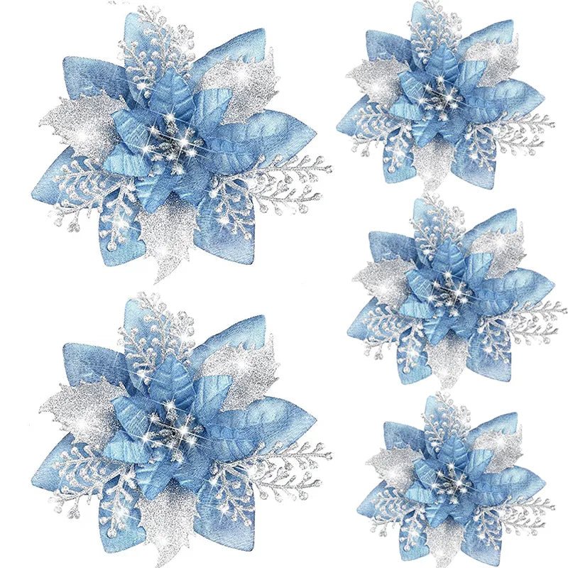 Glittery Artificial Decorative Flowers 5pcs - Festive Fancies
